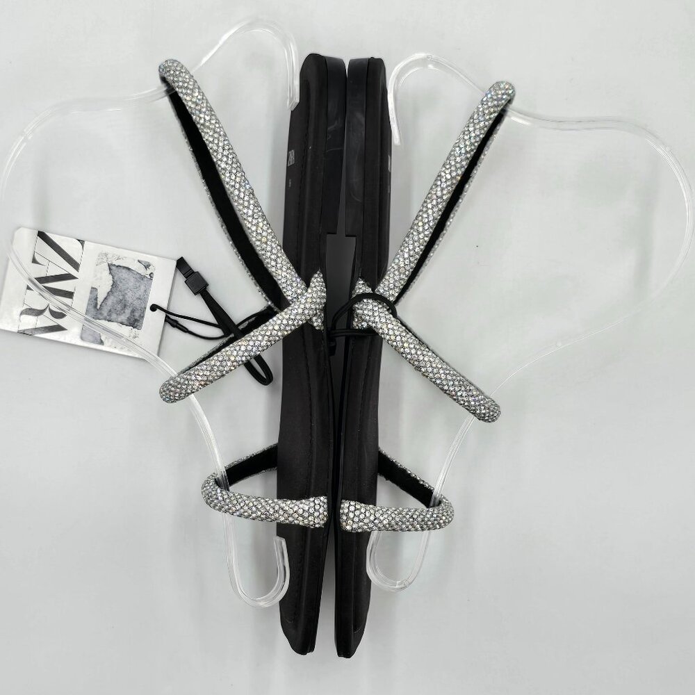 Zara Rhinestone Flat Sandals - NWT - Picture 12 of 17
